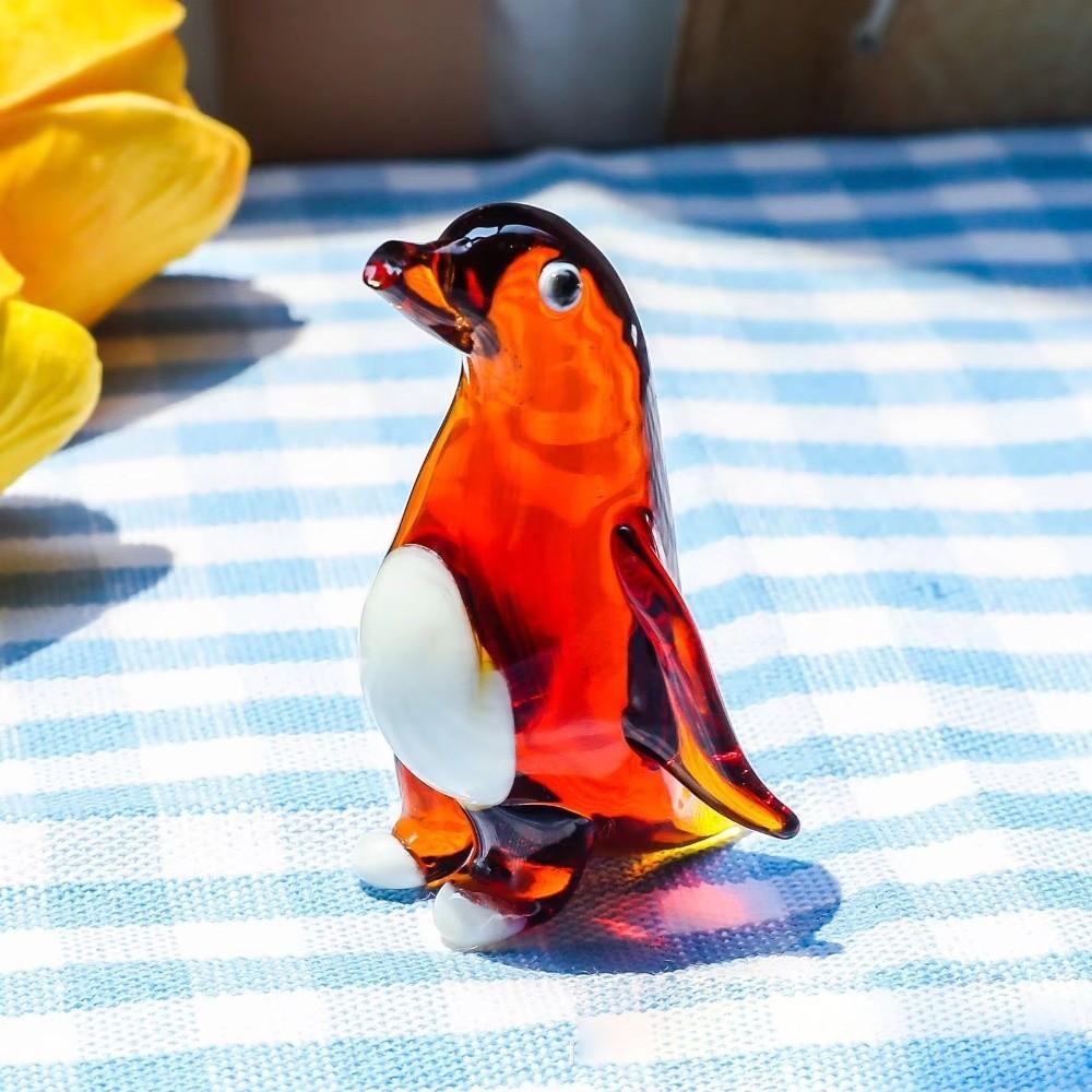 Glass Blown Penguin Figurine Simulated Figurine Collectible Sculpture Ornament Home Table Decor
