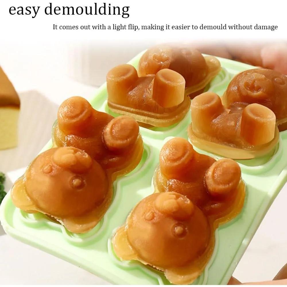 2Pcs Bear Ice Cube Tray 4 Cavities Silicone Bear Ice Cube Molds Lid 3D Bear Shape for DIY Water Drink Ice Coffee Juice Cocktail