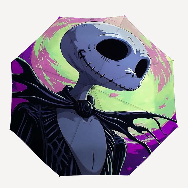 1 Automatisches Öffnen Jack Skellington, Albtraum vor Weihnachten Thema Bunter 8-Rippen Tragbarer Regenschirm für Männer und Frauen, Ein Kompakter Pendlerbegleiter