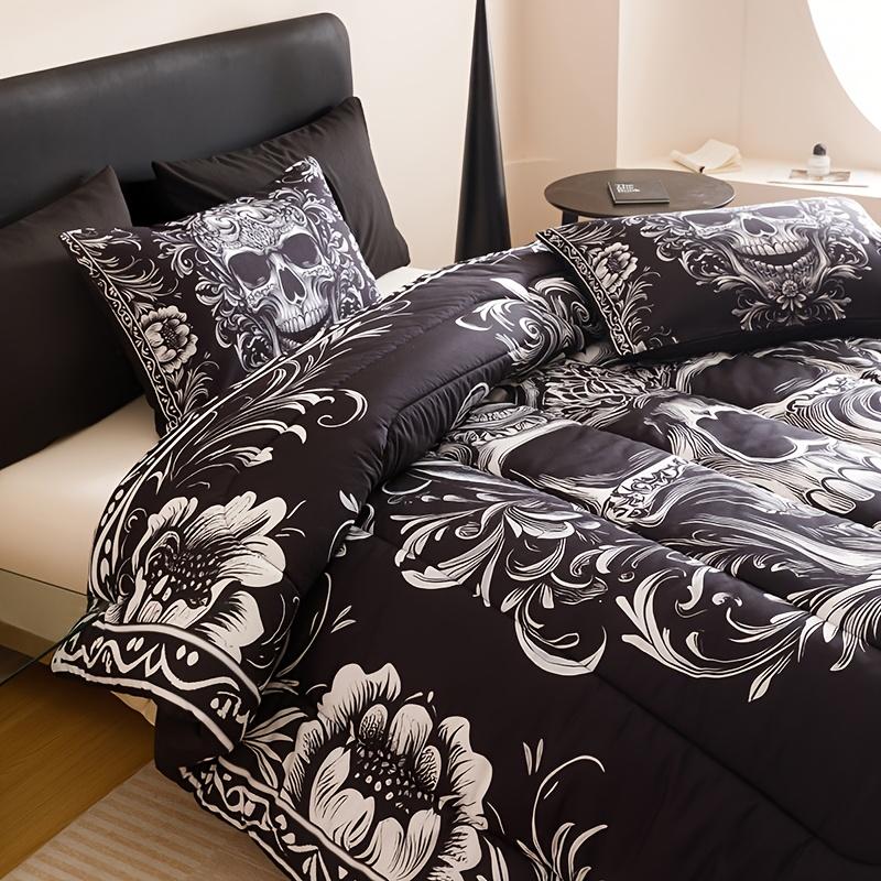 Black White Design Skull Victorian Baroque Gothic Return to The Ancients (1 Comforter +2 Pillowcases Without Pillow Core)At Home