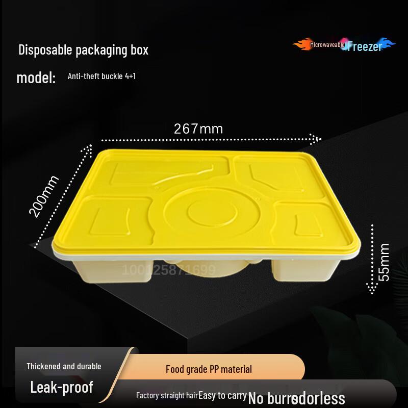 WEISHENG Disposable 5-Compartment Lunch Boxes with Lids