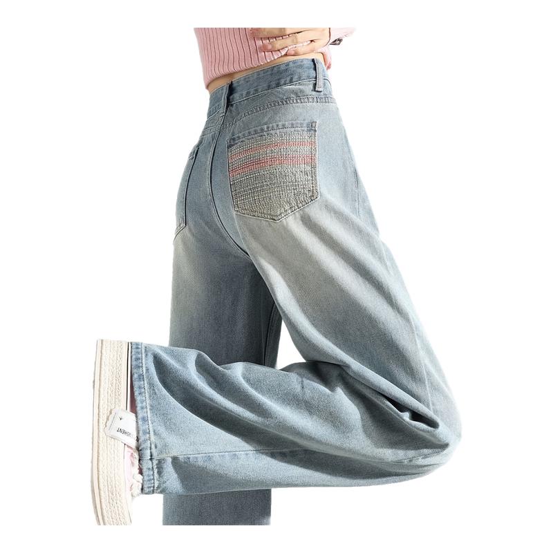 Женские вышитые прямые джинсы с широкими штанинами TonLion 2024 26