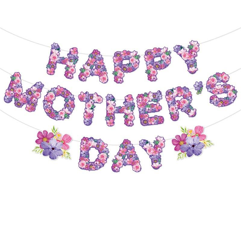 Mothers Day Happy Bunting Mother's Day Banner Pink Purple Letter Flower Garland