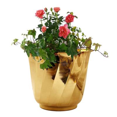 Pure Brass Lining Design Planter, Home Décor, Planting, Size- 8.4x10 Inches
