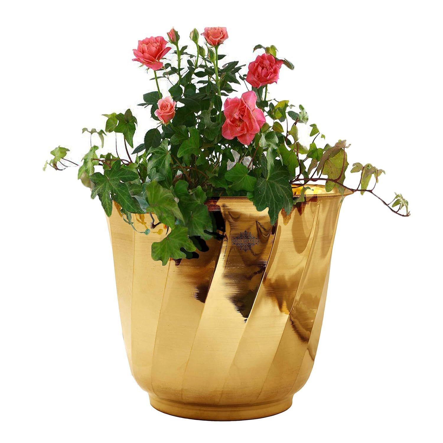 

Pure Brass Lining Design Planter, Home décor, Planting, Size- 8.4x10 inches