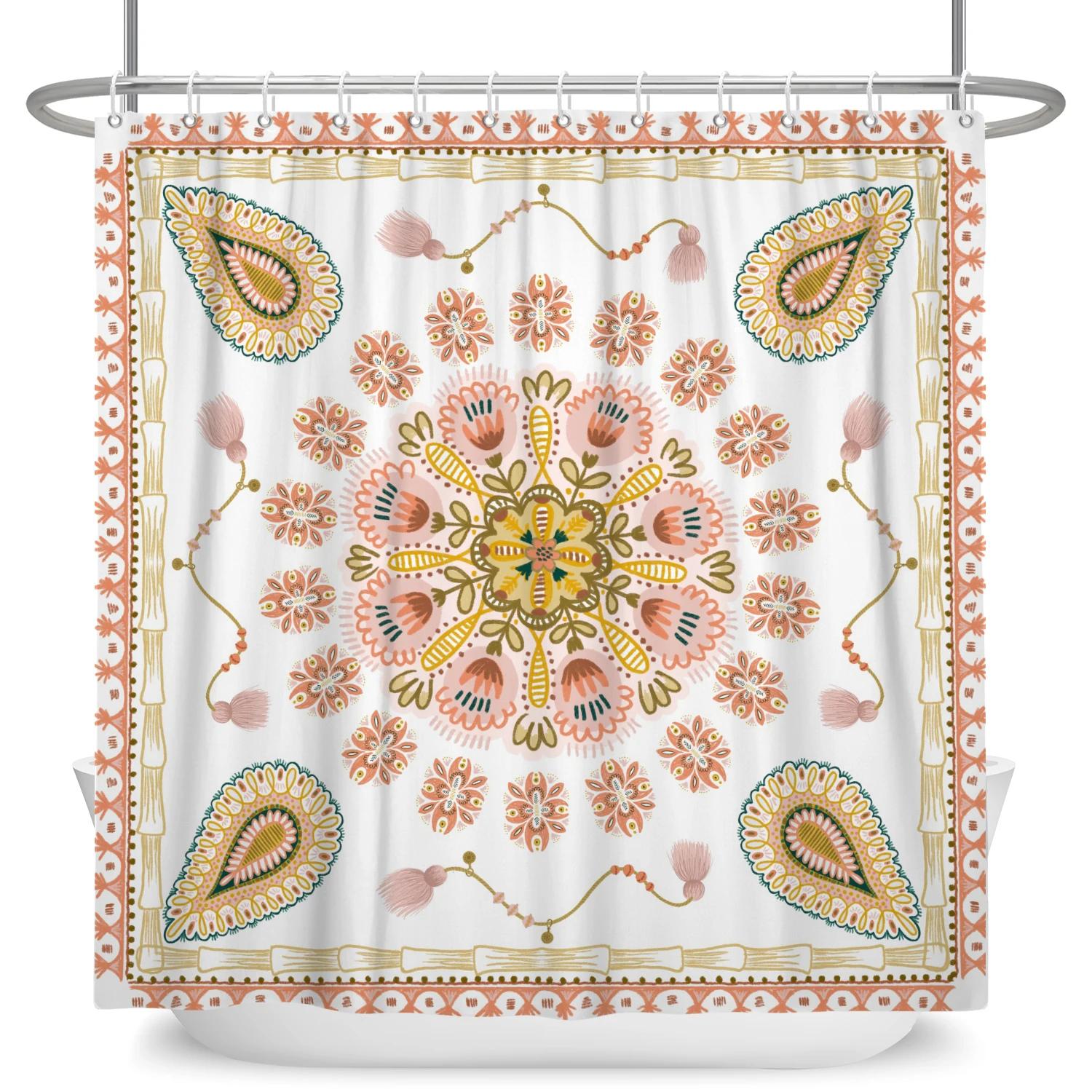 

Mandala Flowers Waterproof Shower Curtain Polyester Fabric Bohemian Style Home Bathroom Bathtud Decoration Curtain With 12 Hooks 90x180cm