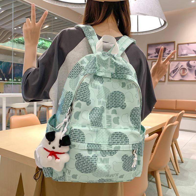 Cute graffiti bear backpack female new trendy junior high school high school student schoolbag large capacity nylon casual backpack