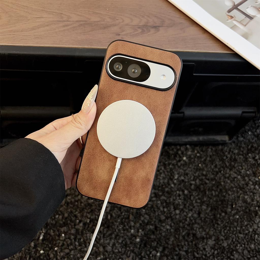 For Google Pixel 10 Pro/Pixel 10 Case Compatible with MagSafe Crazy Horse Texture Leather Back Phone Cover