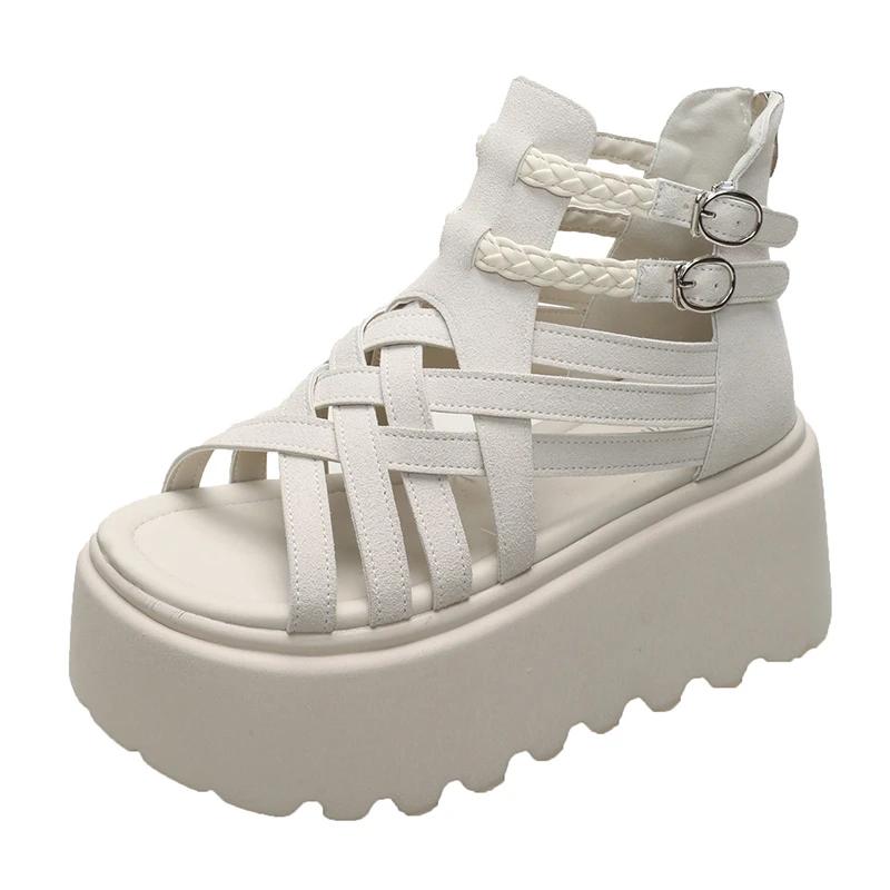 Móda 8CM Návrhářské Dámské Letní Kožené Sandály Otevřená Špička Platforma Klínky Tenisky Nové Dámské Ležérní Boty Plážové Sandálias Das Mulheres