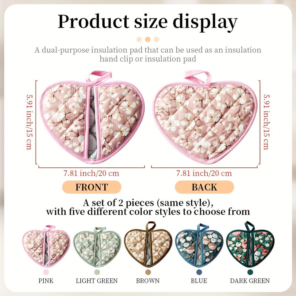 1 Pcs Heart Shaped Heat Resistant Pads Packaged with a Ribbon.These Thick Fabric Mats Feature a Vintage Floral Print