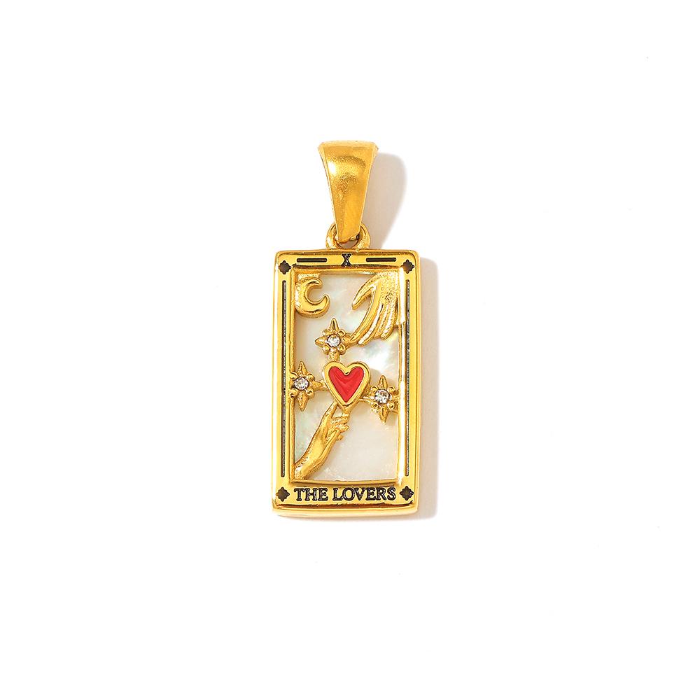 18k Gold Electroplated Stainless Steel Tarot Card Pendant - European & American Style, High-End Waterproof Design for Women