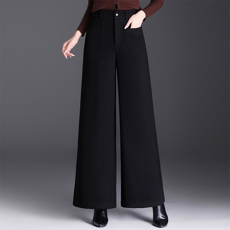 

Elegant High-Waisted Wide-Leg Woolen Pants - Women s Warm Casual Loose Straight-Leg Trousers 4XL чорний