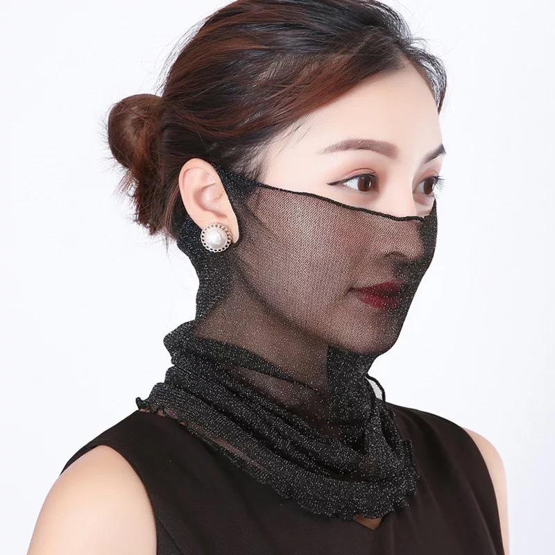 New Style Bib Women's Hedging Thin Sunscreen Veil Small Silk Scarf Neck Guard Mask Women Gauze Scarf with Shining