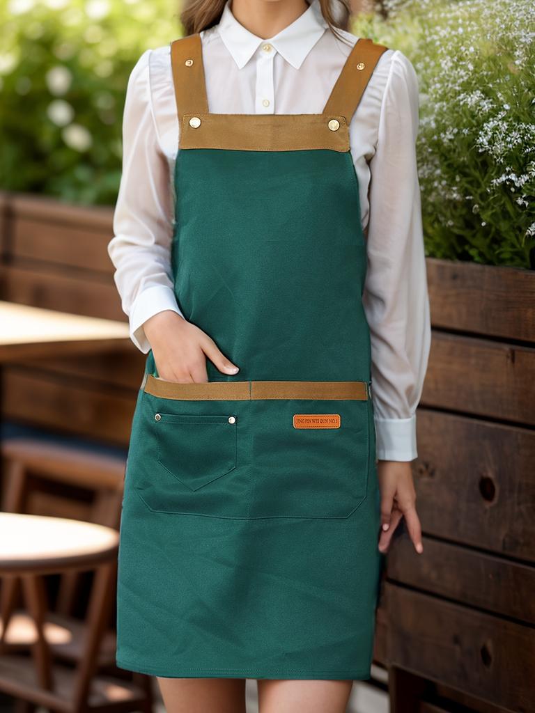 1pc Unisex Adjustable Apron with Pockets,Polyester 100% Non-Stretch, Regular Fit, Sleeveless, H-Shaped Hem, Woven for Cooking, Baking,Restaurant Staff