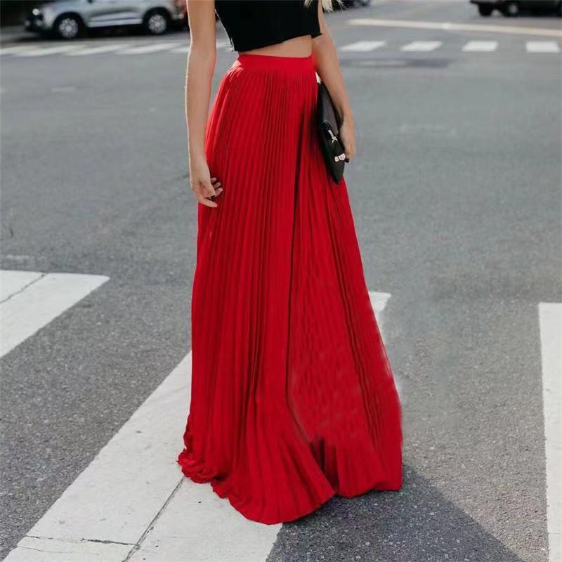 2025 Spring/Summer Solid Color Pleated Women's Midi Skirt - Large Swing Design