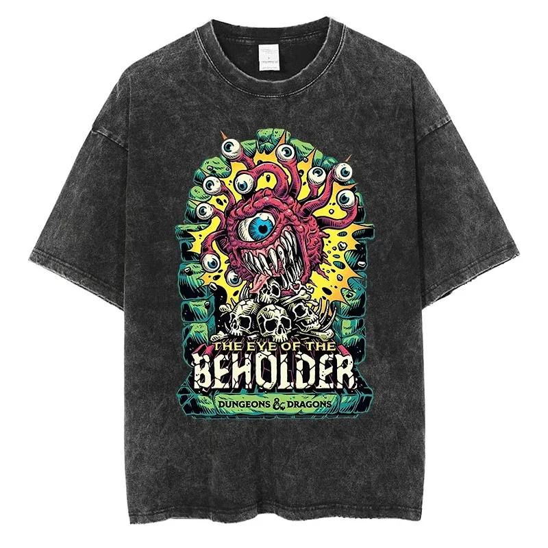 

ГЛАЗ СМОТРЯЩЕГО Готическая футболка с графическим принтом Мода Мужчины Женщины Уличная одежда Хлопок Винтаж Оверсайз Черные футболки 3XL