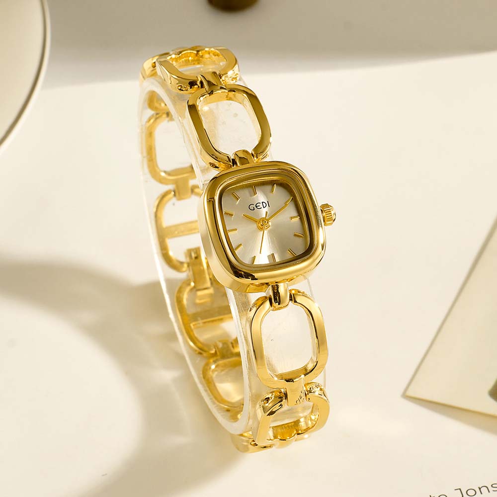 GEDI Luxury Woman Watches Skeleton Bracelet Type Elegant Square Small Dial Quartz Watch Ladies Quartz Watch Gifts
