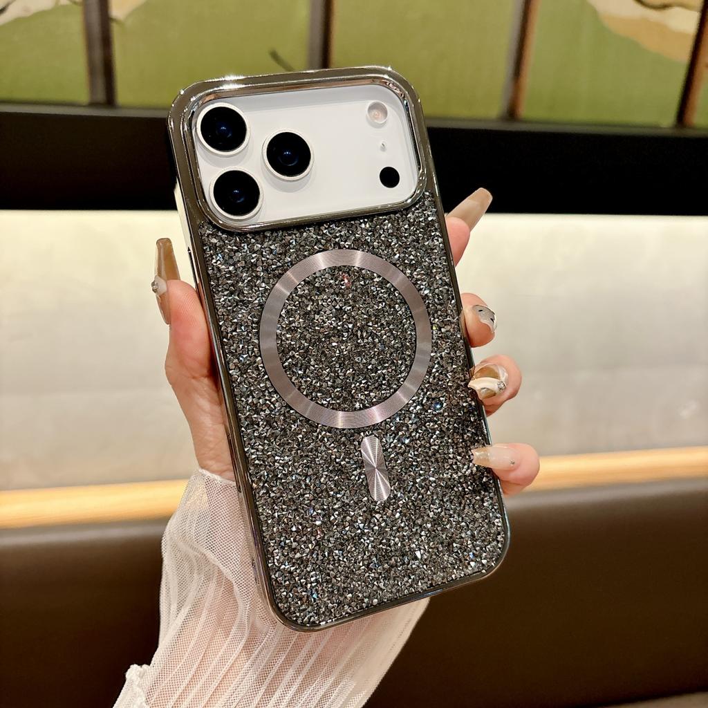 Plating Glitter Shiny Diamond Case For iPhone 17 Air 16 E 15 14 Plus 13 12 11 Pro Max Wireless Charge Magnetic For Magsafe Cover