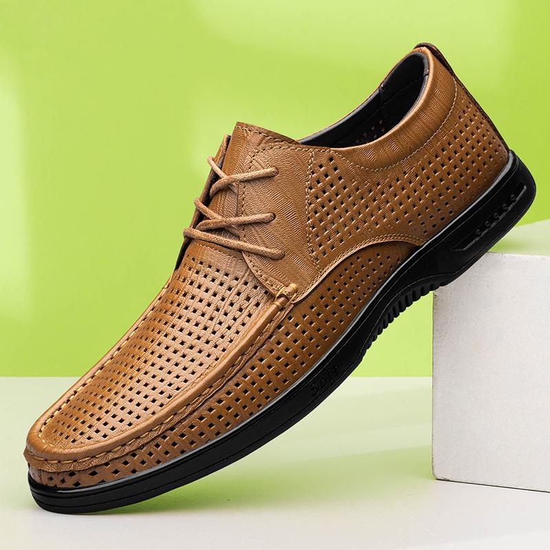 Fashion Brand Fashion New Men Top Layer Cowhide Lace Up Casual Leather Shoes High-quality Outdoor Casual Soft Soled Sports Leather Shoes