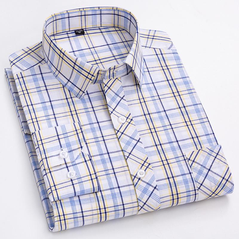 Men's 100% Cotton Plaid Long Sleeve Shirt - Casual Spring/Summer Style