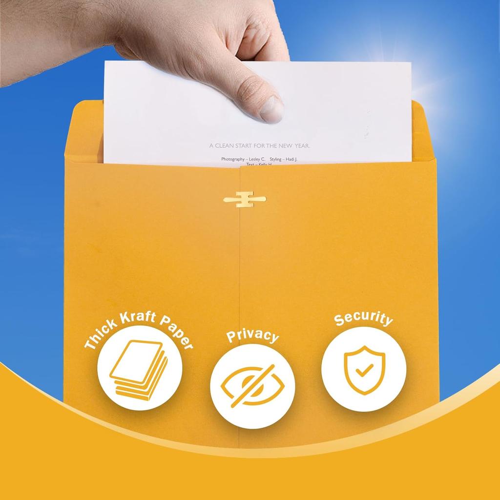10x13 Clasp Envelopes 20 Pack, Goefun Large Brown Yellow Manilla Envelopes 10x13 with Clasp and Gummed Seal for Office - 100GSM Kraft Paper