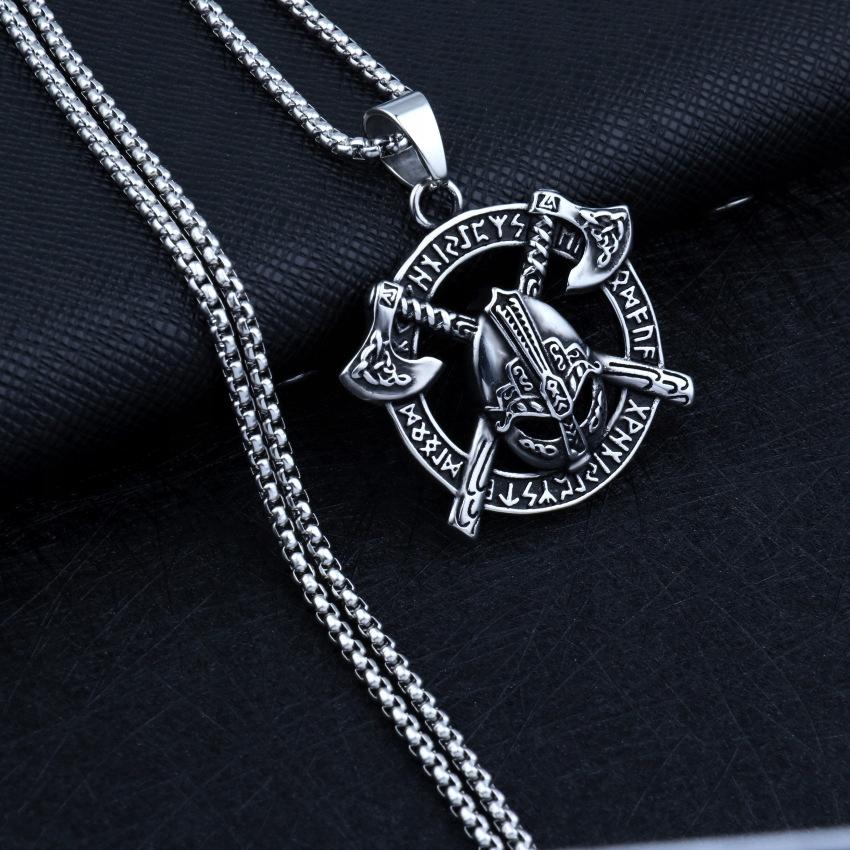 Silver Viking Axes Rune Nordic Necklace 406