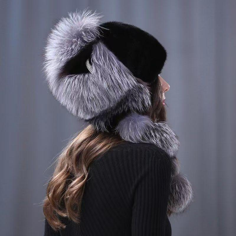 Mink Fur Women's Autumn and Winter Imitation Fur Fashion Hat Warm Mink Fur Thickened Ear Protection Fox Fur Headband Hat