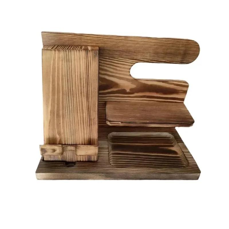 Wooden Mobile Phone Holder Desktop Storage Rack Multifunction Shelf Sundries Tray Charging Station Organizers Storage for Gift