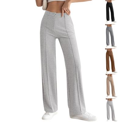 Straight Leg Elastic Button Business Casual Work Pants Knitted Elastic Waist Casual Pants
