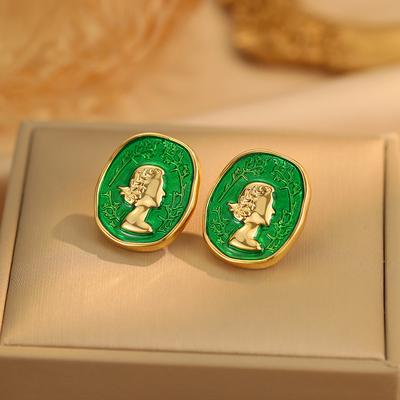 Temperament Metal Geometric Human Head Relief Retro Stud Earrings Personalized Design Earrings Earrings