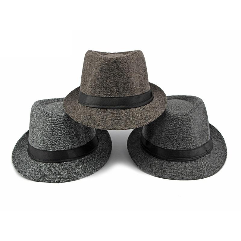 Pălărie nouă britanică de iarnă din lână cu carouri, pălărie jazz pentru bărbați de vârstă mijlocie, pălărie cu boruri mari și calde, pentru nuntă, petrecere, tată, pălărie bucket, fedora din pâslă, șapcă