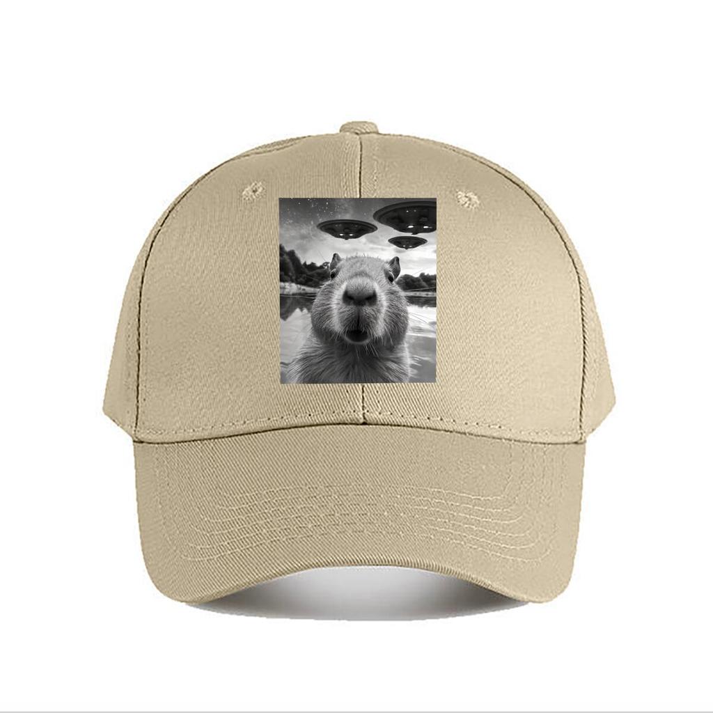 Capybara Close Up UFO Alien Invasion Lake Scene Baseball Cap Fashion Unisex Sunhat Womens Outdoor Sports