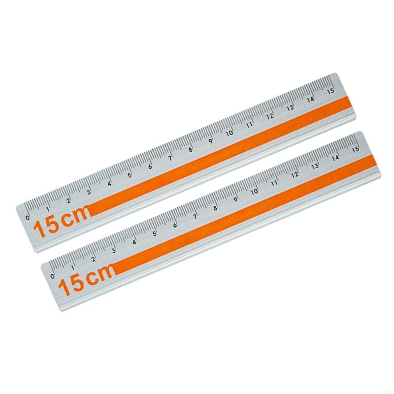 Pack Of 2 15cm Aluminum Straight Ruler With Anti Slip Grip And Clear Marking