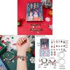Christmas Countdown Calendar Jewelry Box With Cartoon Charm For Women