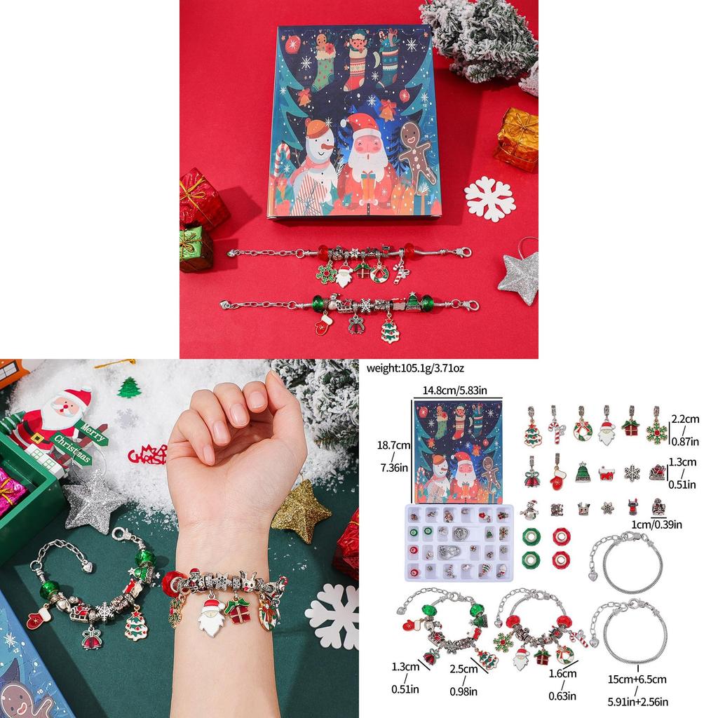 Christmas Countdown Calendar Jewelry Box With Cartoon Charm For Women