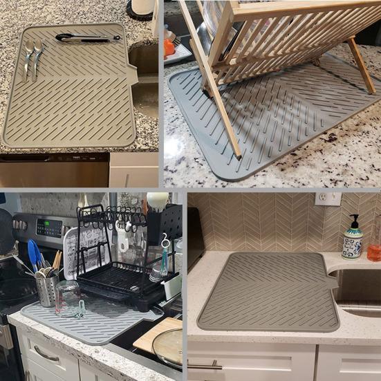 Silicone Drain Mat Quick-Drying Design Raised Ridges Bottom Slope Dish Drainer Kitchen Dining Room Sink Organizer Mat