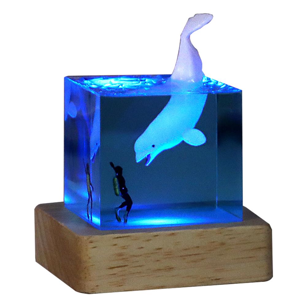 Marine Whale Cube Ornament with Light Whale Diver Ocean Decoration Beluga Killer Whale Megalodon for Desktop Bookshelf