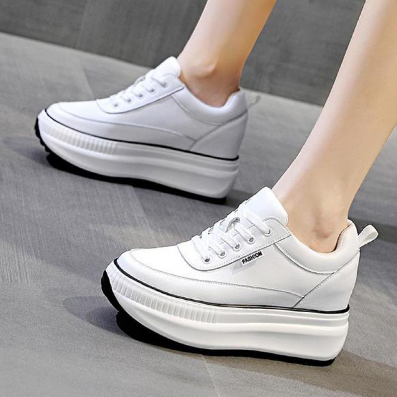 Black Leather Platform Sneakers Thick Sole Non-slip Chunky Shoes Women  New Autumn Winter Fashion Comfortable Casual Shoes