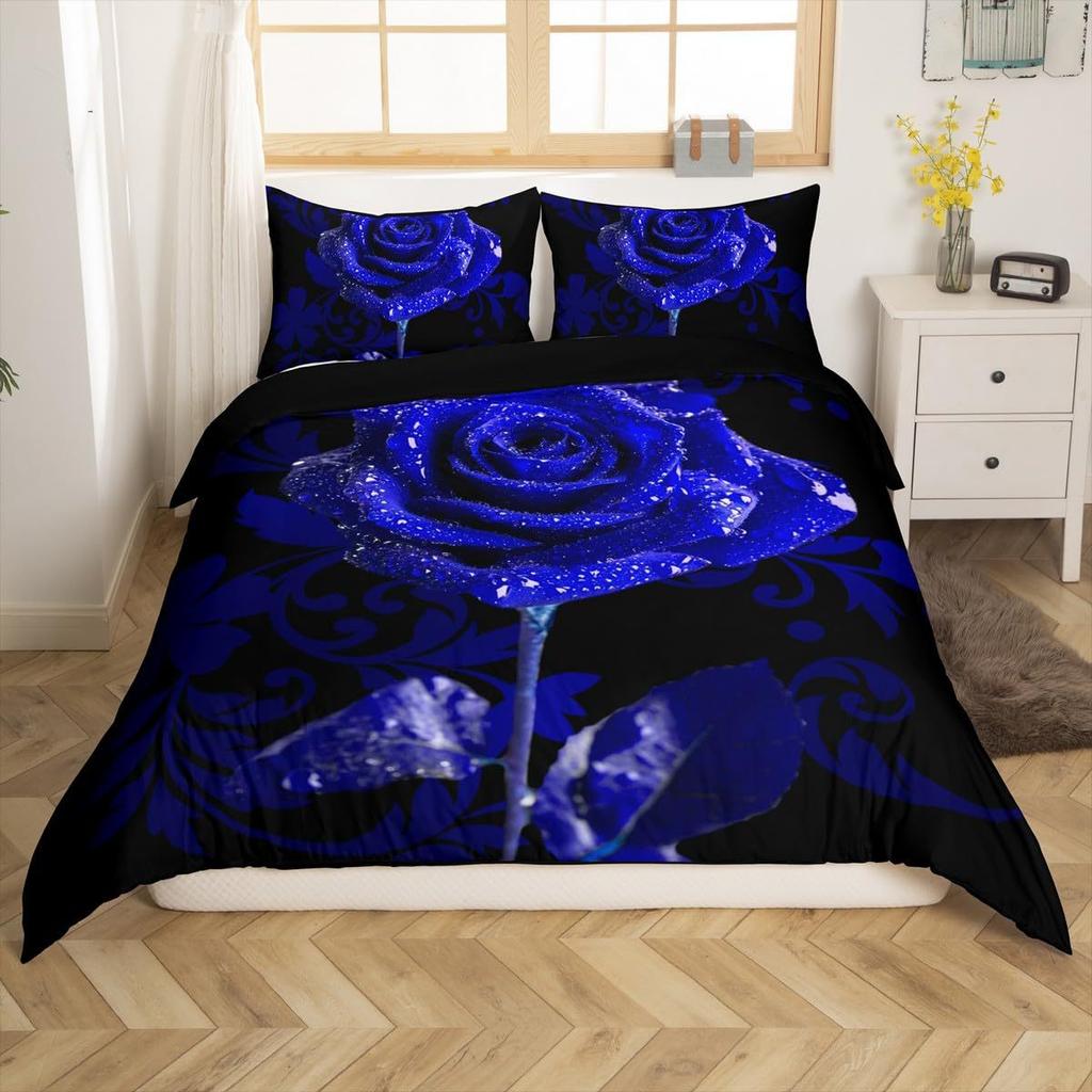 Blue Rose Digital Printed Duvet Set Three-Piece Valentine'S Day Gift Suitable For Bedroom Decoration Bedding