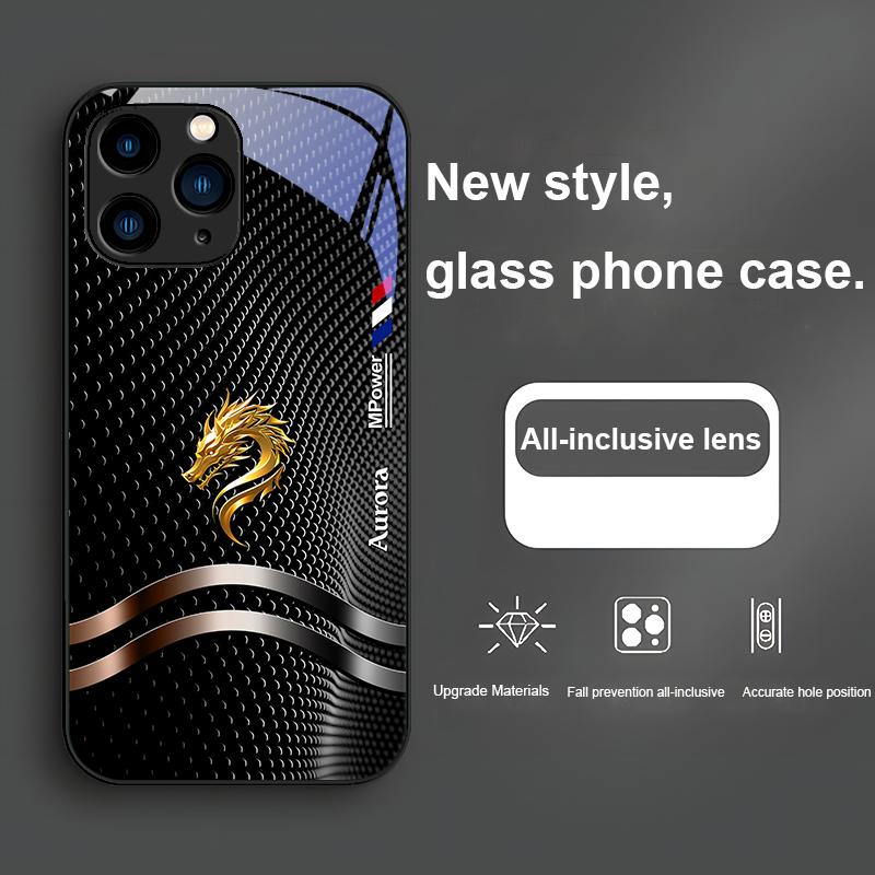 Platinum Light China Golden Dragon For Iphone 15 14 13 12 11 Pro Max XS XR 7 8 Plus 2020 2022 SE Tempered Glass Phone Case