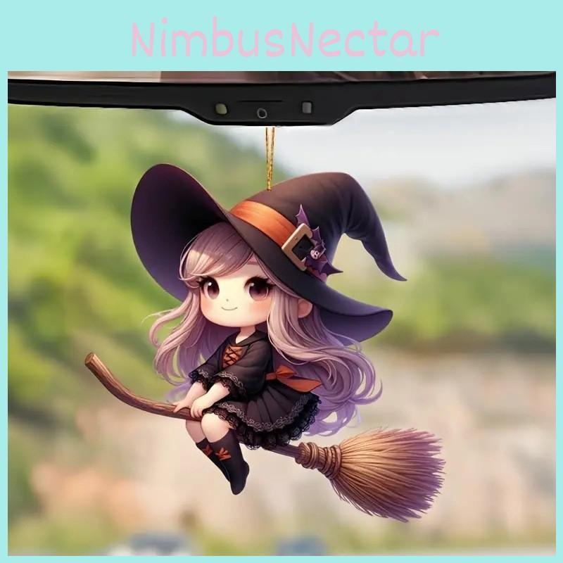 Car Halloween Acrylic Decoration Pendant Cartoon Witch Broom Interior Supplies