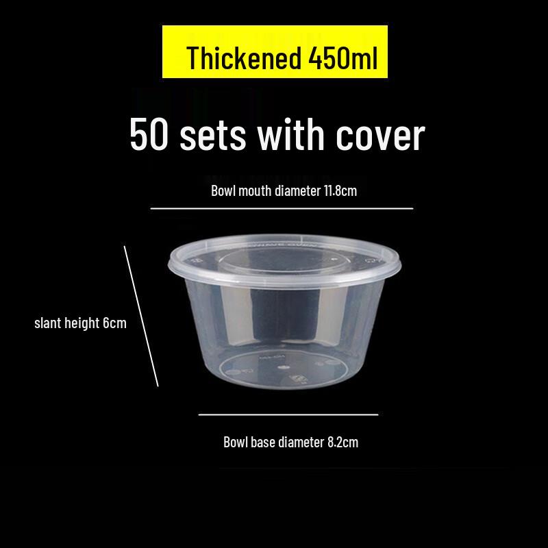 MOLUONA 450ml Transparent Round Disposable Food Containers with Lids, 50-Pack