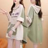 Women's Hooded Contrasting Back Panel T Shirt Summer Loose Long Women