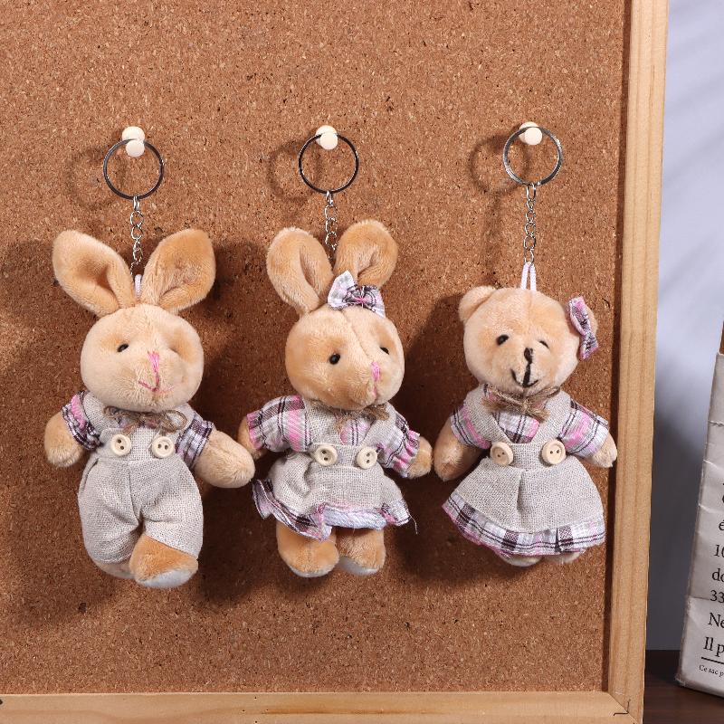 Cartoon Little Bear Plush Doll Keychain Cute Stuffed Rabbit Doll Keyring Couple Bag Pendant Backpack Hanging Decoration Gifts
