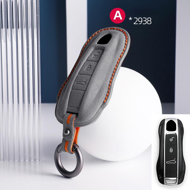 For Porsche Panamera Cayenne 971 911 9YA Macan Boxster Spyder Carrera Cayman 970 981 991 3 Buttons Suede Car Key Case Keychain