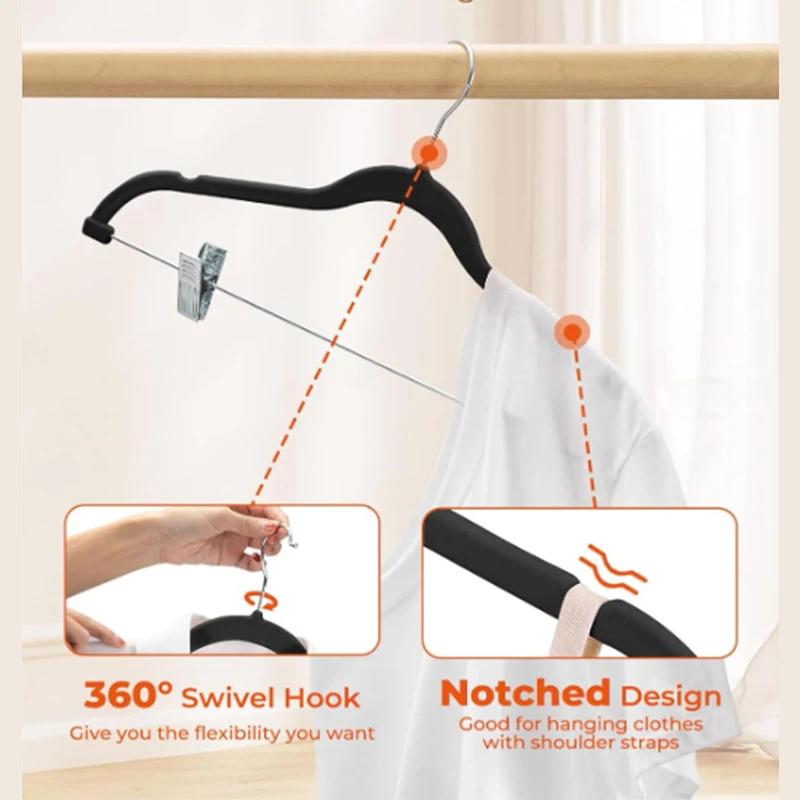 Sametová ramínka na kalhoty, Protiskluzové ramínko na oblečení s klipy pro obchod s oděvy, Růžové sušicí stojany na kabáty, 10/20/30 ks