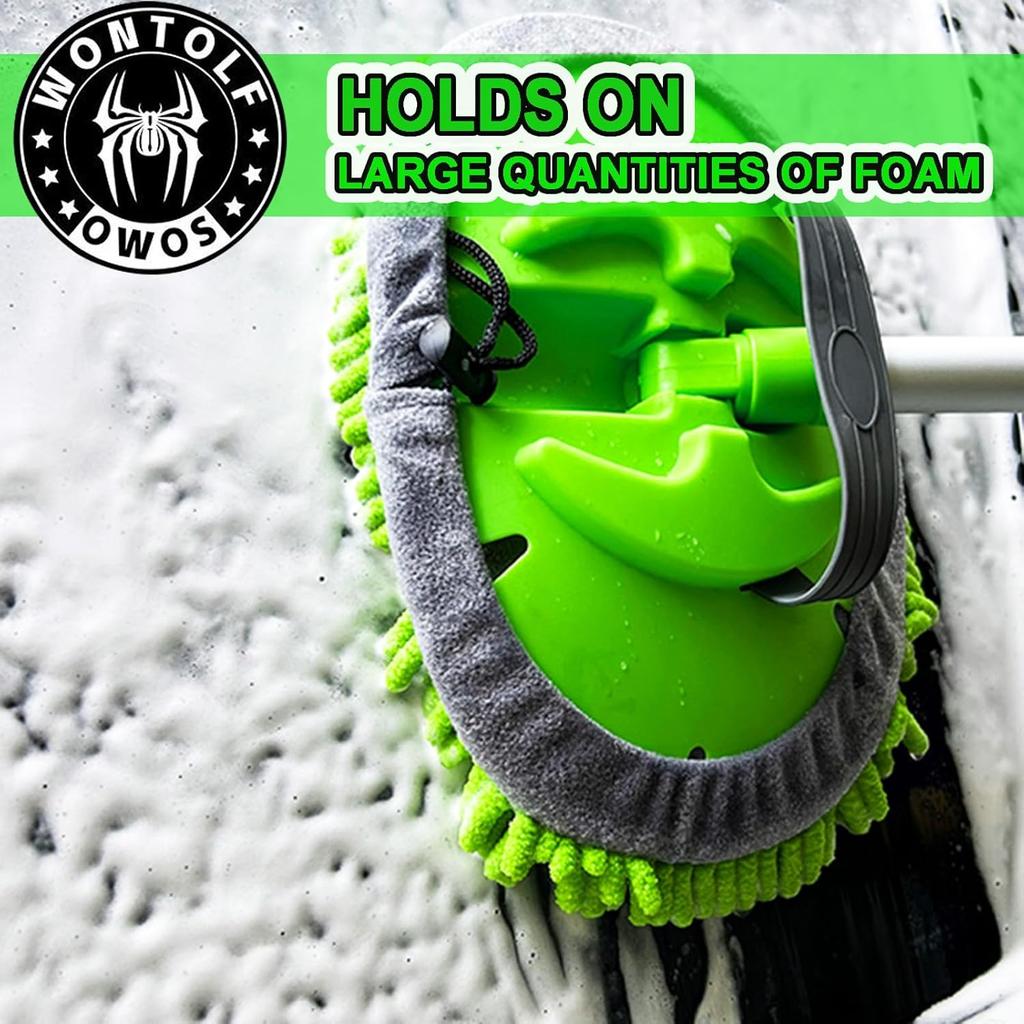 62'' Car Wash Brush With Long Handle Chenille Microfiber Car Wash Mop Mitt Kit Scratch-Free Car Cleaning Brush Care Kits With Replacement Head