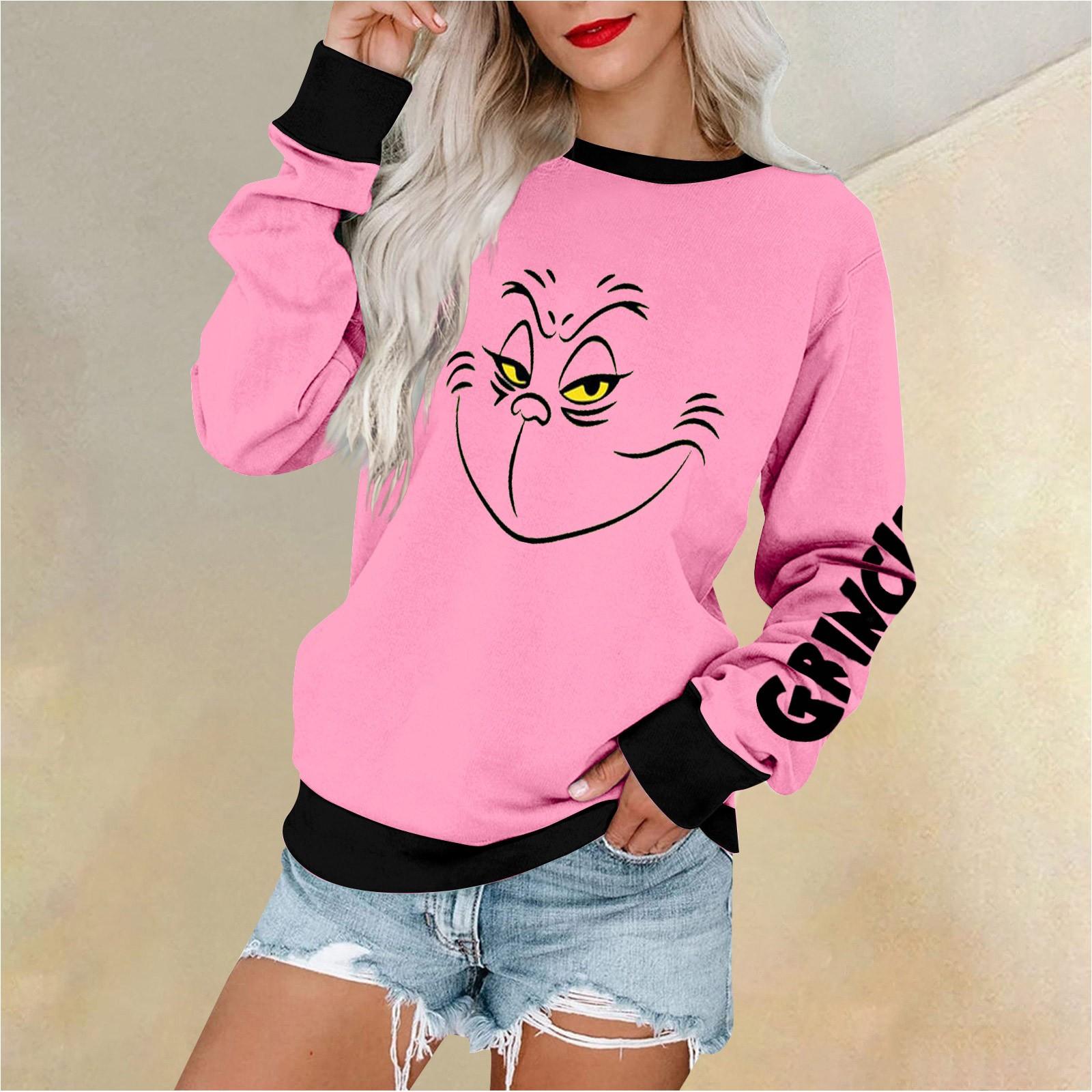 

Женская повседневная модная блузка с длинным рукавом и круглым вырезом с принтом и пуловером M розовый