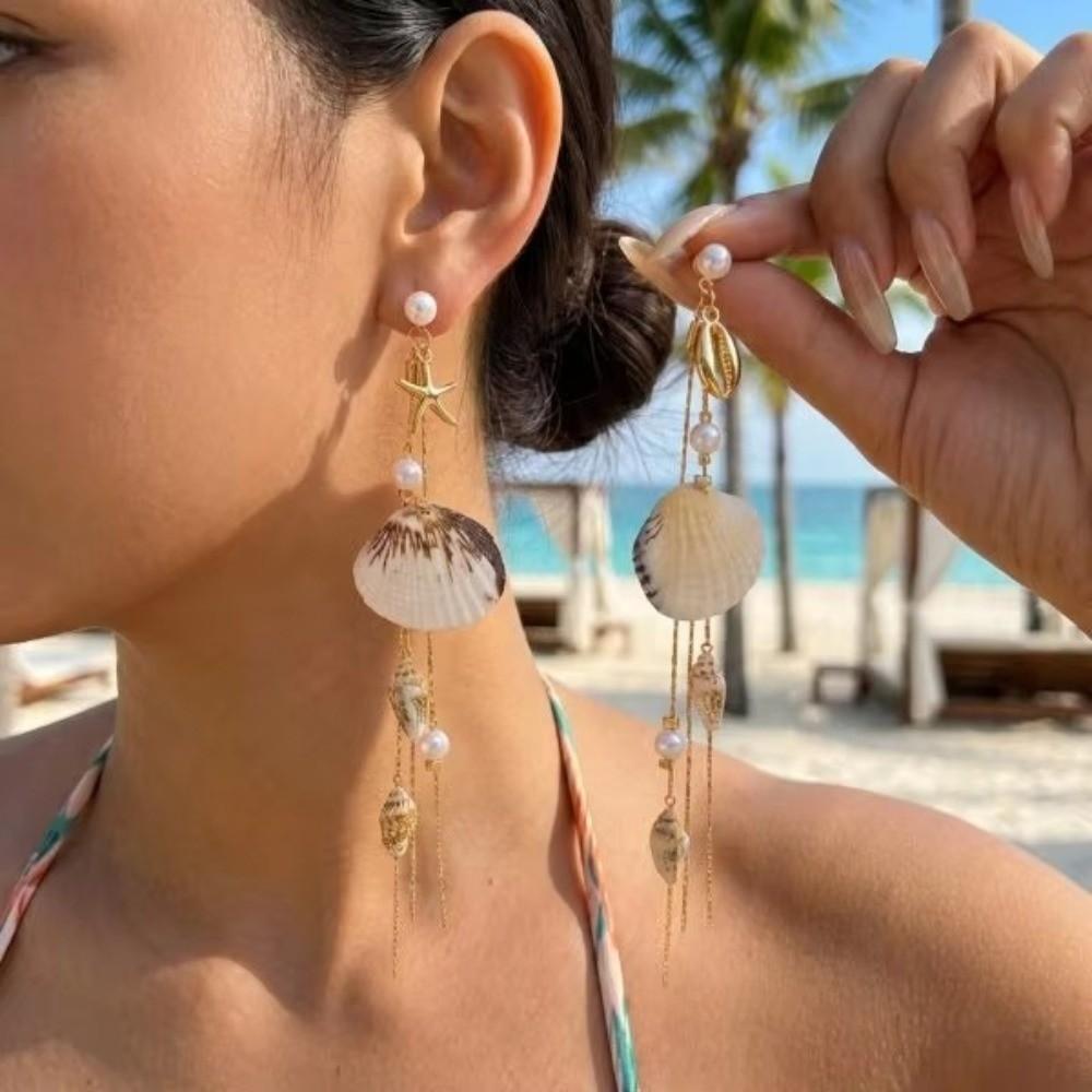 Tassel Starfish Dangle Earrings Bead Drop Earrings Fashion Jewelry Irregular Earrings Party