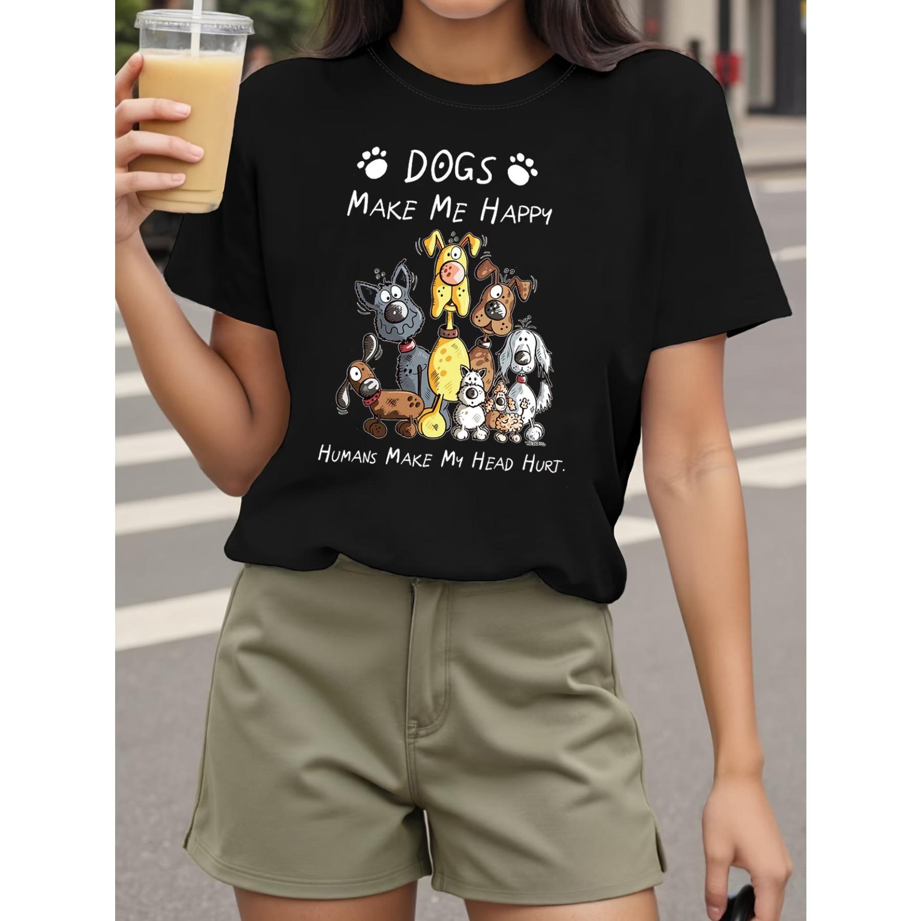Women S Funny Dog Lover T-Shirt -  Dogs Make Me Happy  &  Humans Make My Head Hurt  Slogan with Poodle S чёрный